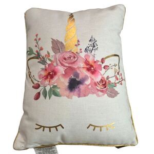 Home Decor 14"x18" Baby Girl Nursery Gold Unicorn Reversible Throw Pillow NWT